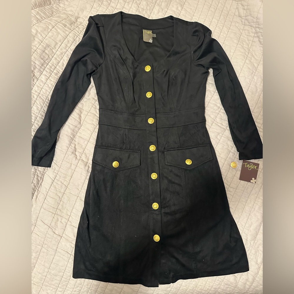 Taylor Black Dress with Gold Accents